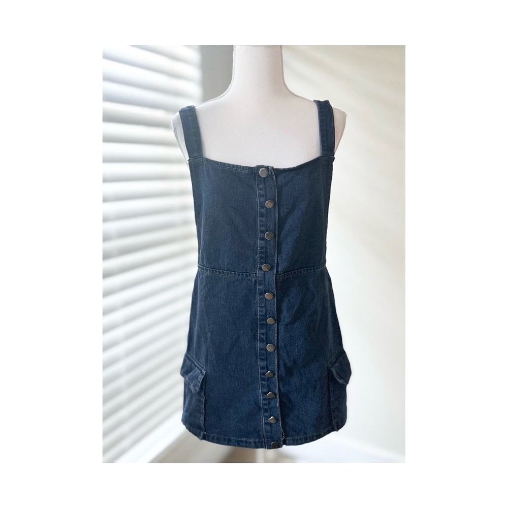 Dark Blue Denim Button-Front Mini Dress